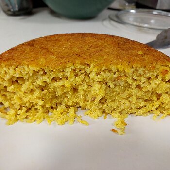 Half of the baked Persian saffron rice cake