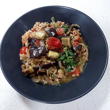 Aubergines, Tomatoes & Rice