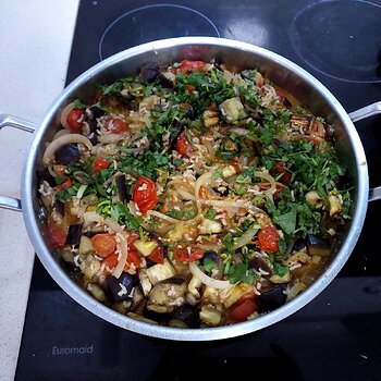 Aubergines, Tomatoes & Rice