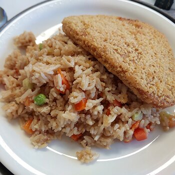 Fried Rice and vegan schnitzel