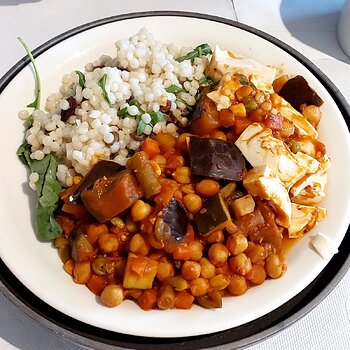 Moroccan chickpea something with couscous salad