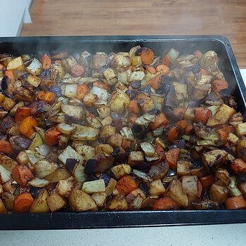 Celeriac, Fennel and Carrot Roast with a Ginger, Tamarind and Orange Dressing