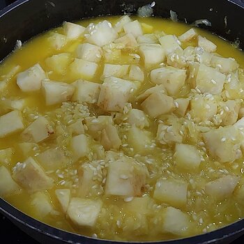 Celeriac, onions and rice