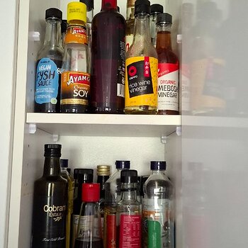 bottles of oils and sauces