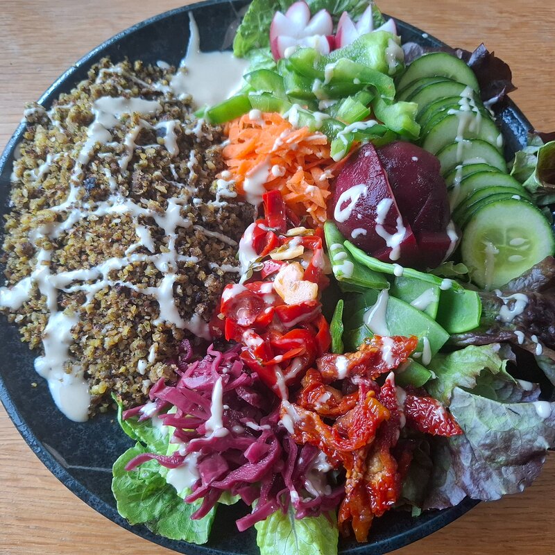 Salad with Falafel Crumbles and Tahini