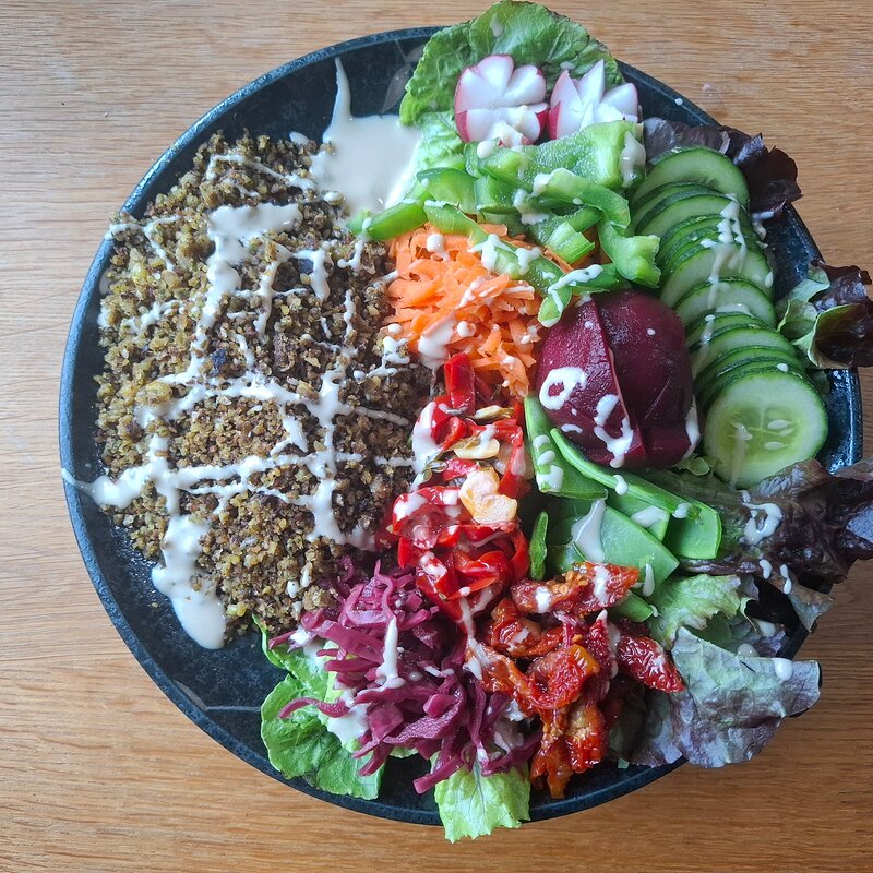 Salad with Falafel Crumbles and Tahini