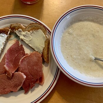 Cream Of Wheat, Biscuit Ham, and Toast