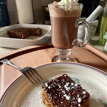 Gingerbread Cake With Hot Chocolate, Peach Schnapps, And Spiced Rum