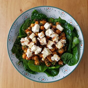 Chickpea Salad with Baked Almond Nut Cheese