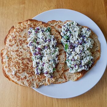 Pomegranate Yoghurt Rice served on (Staffordshire) Oatcakes