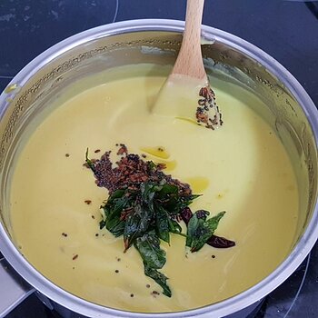 Mango Soup with the tarka ready to stir in