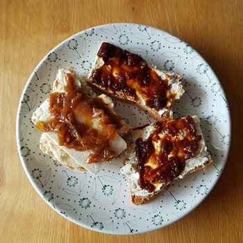 Homemade bread and homemade creamy herbed tofu boursin