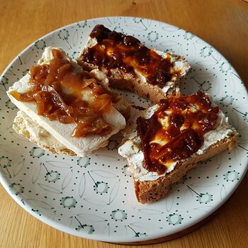 Homemade bread and homemade creamy herbed tofu boursin