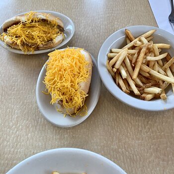 Coney With Half-Cheese, Weiner Bun, And Fries