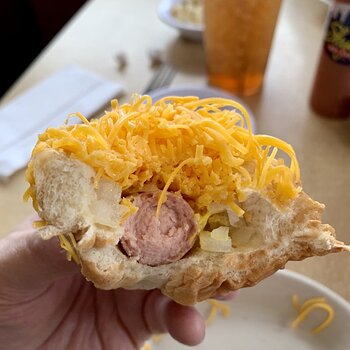 Weiner Bun + Mustard, Onion, And Cheese