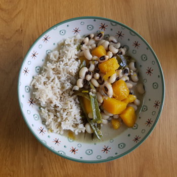 Squash and Black-Eyed Bean Curry with Rice