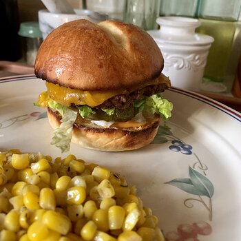 Burger And Sautéed Corn