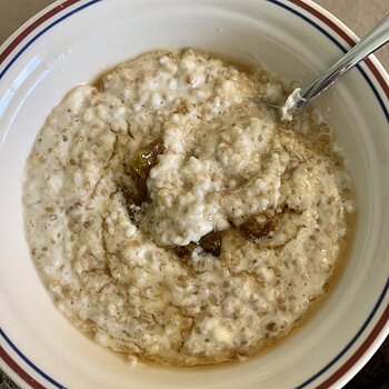 Oatmeal With Raisins, Brown Sugar, And Maple Syrup