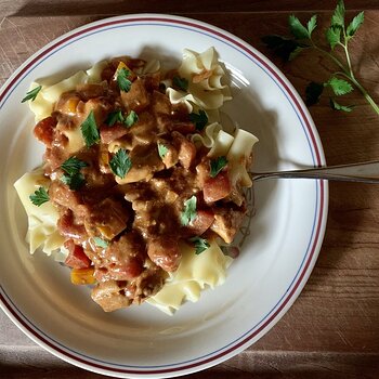 Chicken Paprika And Egg Noodles