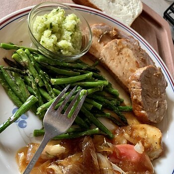 Pork Roast, Sautéed Asparagus, And Green Apple Sauce