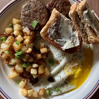 Egg, Sausage, Potatoes, And Toast