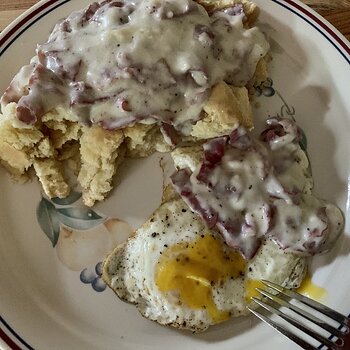 Biscuits And Gravy With A Fried Egg