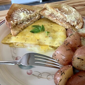 Tomato-Onion-Havarti-Basil Omelette