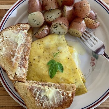 Tomato-Onion-Havarti-Basil Omelette