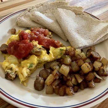 Eggs, Potatoes, There's Sausage In There, And Tortillas