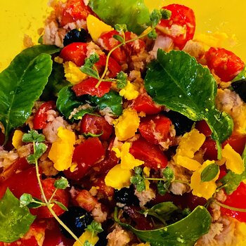 Tuna, tomato, lemon leaves, crumbled boiled egg yolk Salad.jpeg