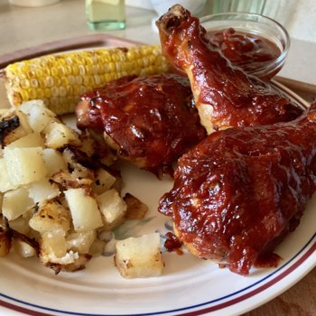 Barbecued Chicken, Rosemary-Garlic Potatoes, And Corn-On-The-Cob