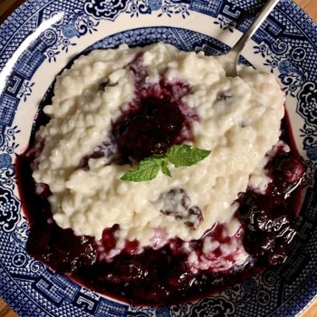 Rice Pudding With Cherries & Blueberry Sauce