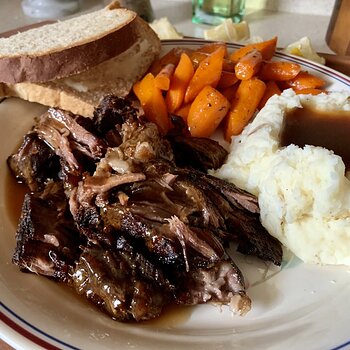 Pot Roast, Glazed Carrots, Creamed Potatoes