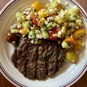 Grilled Cube Steak & Greek Corn Salad