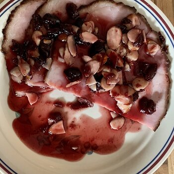 Baked Ham W/ Cherry-Almond Sauce