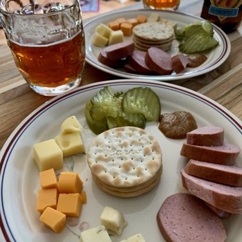 Trail Bologna, Cheese, Pickles, And Beer