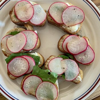 Brie-Arugula-Radish Bites