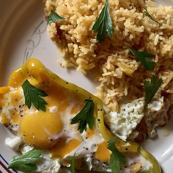 Eggy Pepper Boats & Spanish Rice