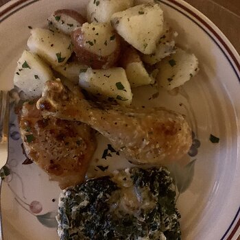 Baked Chicken, Parsley Potatoes, And Kale Gratin