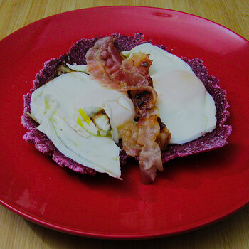 Eggs and Bacon on a Blue Corn Tortilla