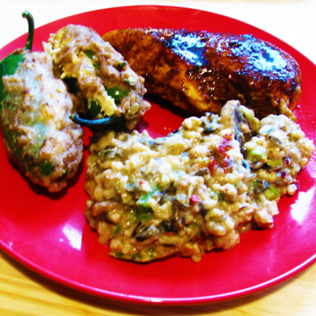 Crystal Cayenne and PickaPeppa Sauce Chicken, Jalapeno Poppers and Aromatic Rice