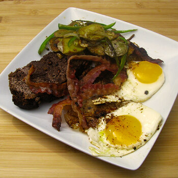 Bacon and Eggs with German Dark Rye Bread
