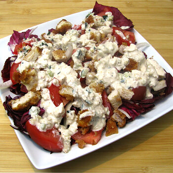 Breaded Chicken Radicchio Salad with Creamy Feta Wine Salad Dressing