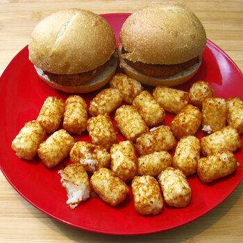 Breaded Chicken Sandwiches with Tater Tots