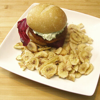 Breaded Chicken Sandwich with Snow Pea Cream Cheese