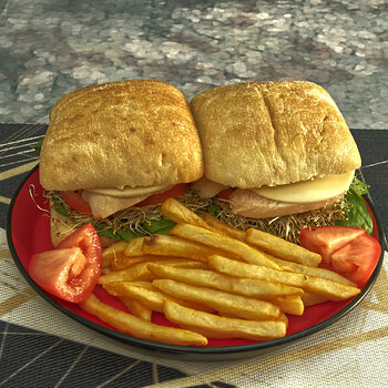 Chicken Ciabatta Sandwiches with Fries