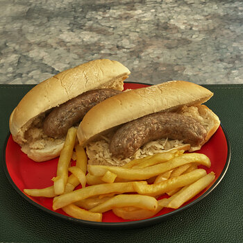 Bratwurst Sandwiches with French Fries