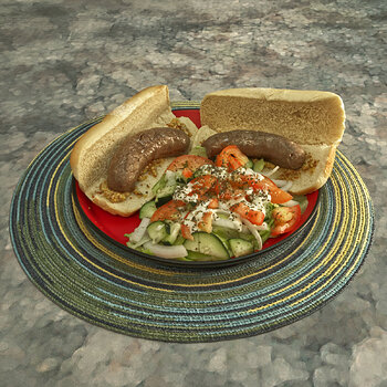 Bratwurst Sandwiches and Salad