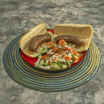 Bratwurst Sandwiches and Salad