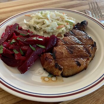 Honey-Citrus Pork Chop, Honeyed Beets, And Honey-Mustard Coleslaw